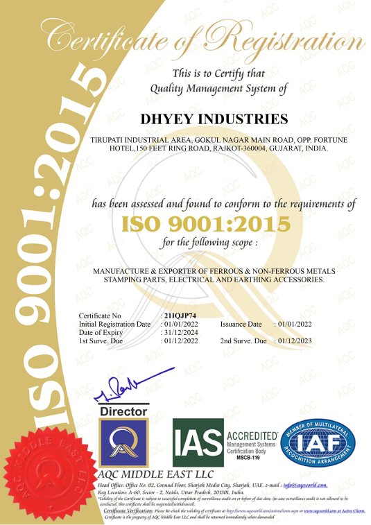 Dhyey Industries ISO 9001:2015 certificate